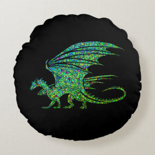Amazing Green Dragon Mosaic Round Pillow