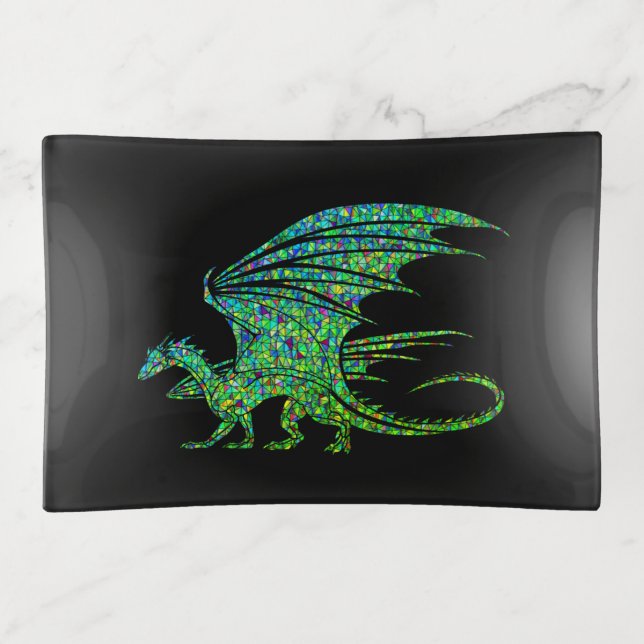 Amazing Green Dragon Mosaic  Trinket Tray (Front)