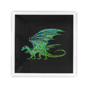 Amazing Green Mosaic Dragon Acrylic Tray