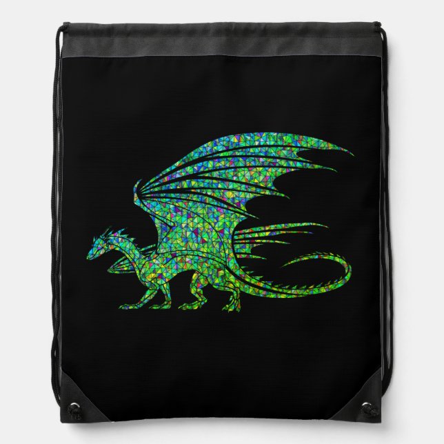 Amazing Green Mosaic Dragon  Drawstring Bag (Front)