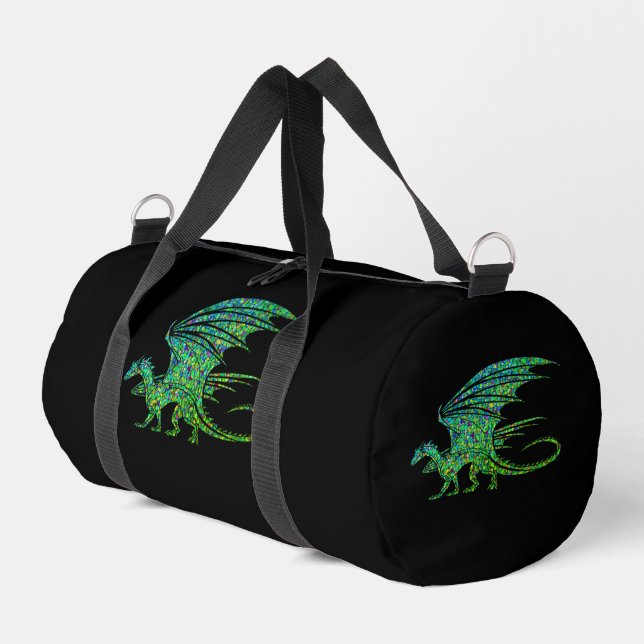 Amazing Green Mosaic Dragon  Duffle Bag (Left Corner)