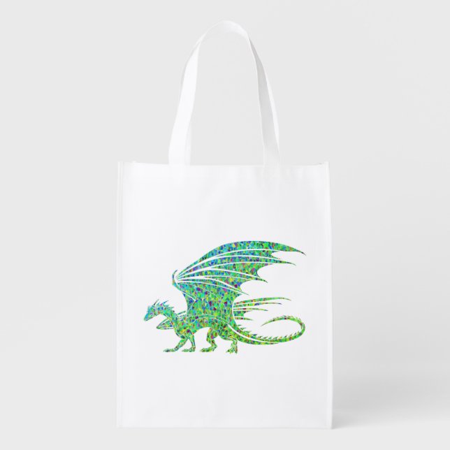 Amazing Green Mosaic Dragon  Grocery Bag (Front)