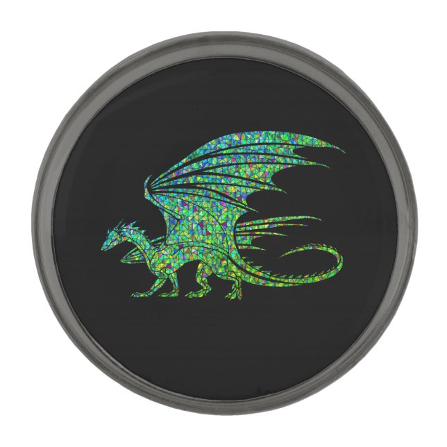 Amazing Green Mosaic Dragon  Gunmetal Finish Lapel Pin (Front)
