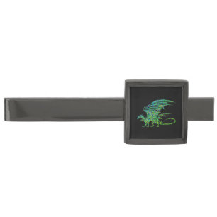 Amazing Green Mosaic Dragon Gunmetal Finish Tie Bar