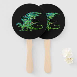 Amazing Green Mosaic Dragon Hand Fan
