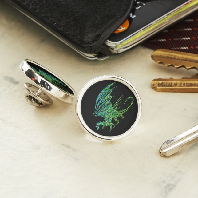 Amazing Green Mosaic Dragon  Lapel Pin (In Situ)