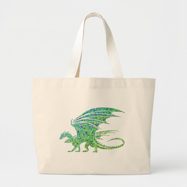 Amazing Green Mosaic Dragon  Large Tote Bag (Front)