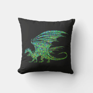 Amazing Green Mosaic Dragon Outdoor Pillow