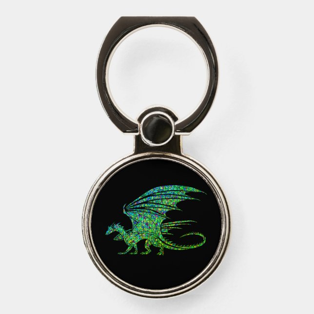 Amazing Green Mosaic Dragon  Phone Ring Stand (Front)