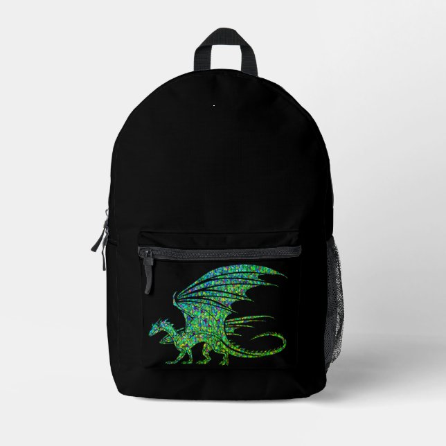 Amazing Green Mosaic Dragon  Printed Backpack (Front)