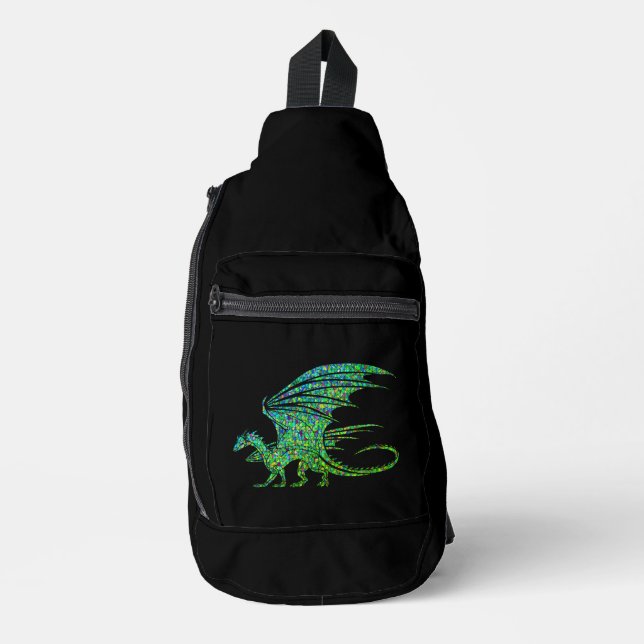 Amazing Green Mosaic Dragon  Sling Bag (Front)