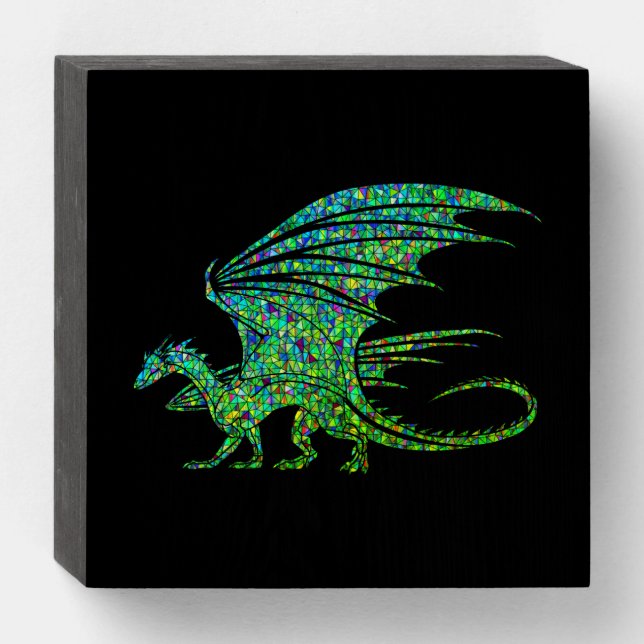 Amazing Green Mosaic Dragon Wooden Box Sign (Front Horizontal)