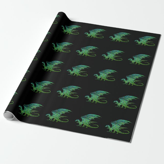 Amazing Green Mosaic Dragon  Wrapping Paper (Unrolled)