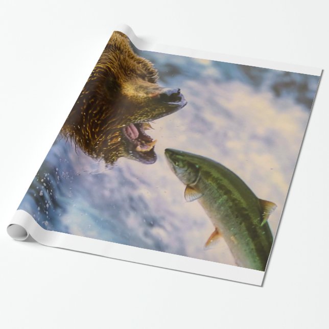 Amazing grizzly bear salmon image wrapping paper (Unrolled)
