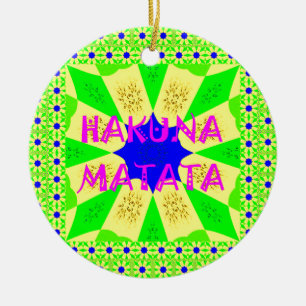 Amazing Hakuna Matata Lemon Green Abstract Design Ceramic Ornament