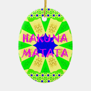 Amazing Hakuna Matata Lemon Green Abstract Design Ceramic Ornament