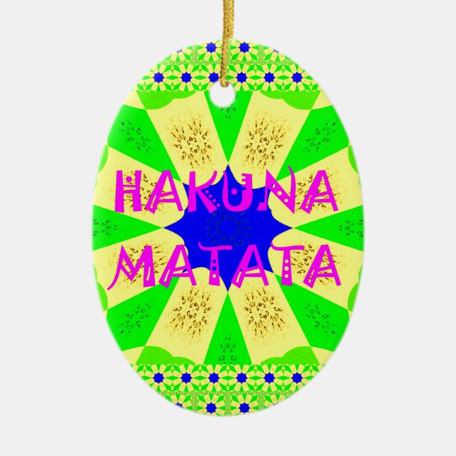 Amazing Hakuna Matata Lemon Green Abstract Design  Ceramic Ornament (Front)