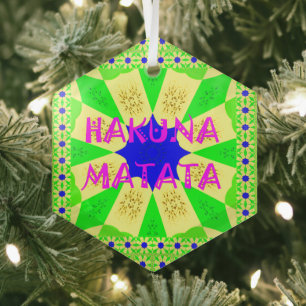 Amazing Hakuna Matata Lemon Green Abstract Design Glass Ornament