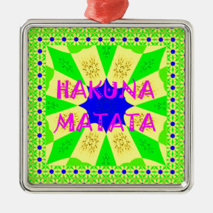 Amazing Hakuna Matata Lemon Green Abstract Design Metal Ornament