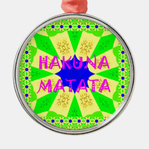 Amazing Hakuna Matata Lemon Green Abstract Design Metal Ornament