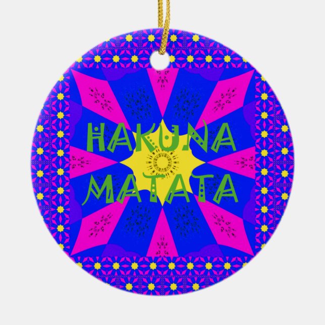 Amazing Hakuna Matata Pink & Purple Abstract Desig Ceramic Ornament (Front)