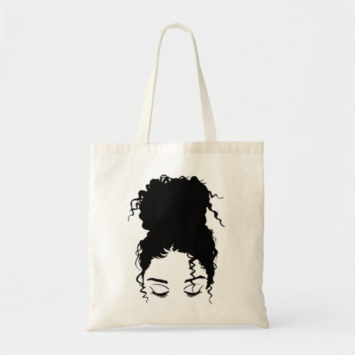 Amazing high messy curly hair bun tote bag