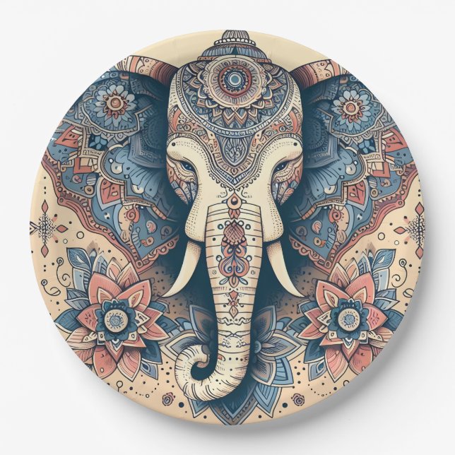Amazing Indian Style Elephant Paper Plates (Front)