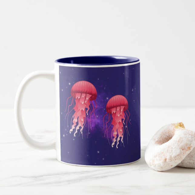 Amazing Jellyfish In Space Two-Tone Coffee Mug (With Donut)