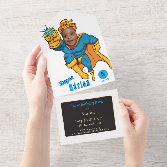  Amazing Kid's Superhero All In One Invitation (Tearaway)