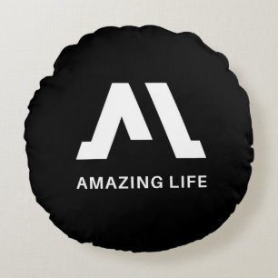 Amazing Life Monochrome A Logo Round Pillow