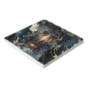 Amazing Light To My Path Navy Blue Marbled Trivet