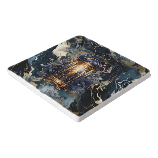 Amazing Light To My Path Navy Blue Marbled Trivet (Corner)