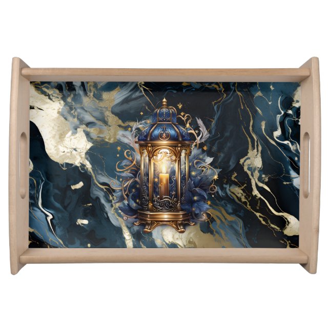 Amazing Light To My Path Navy Marbled Serving Tra Serving Tray (Front)