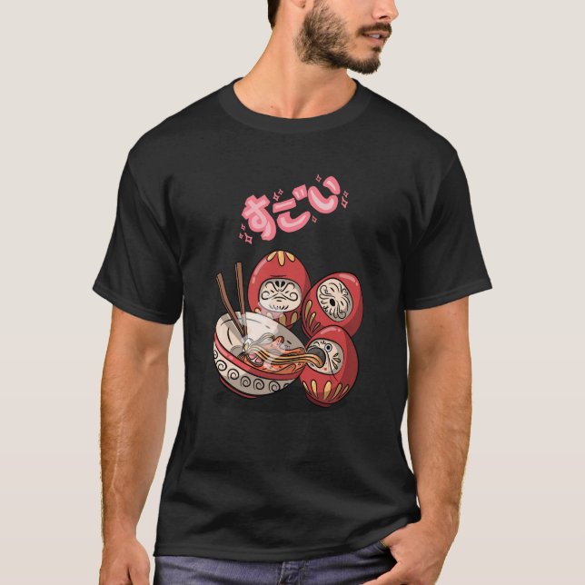 Amazing Lucky Daruma Slurping Noodles Japan T-Shirt (Front)