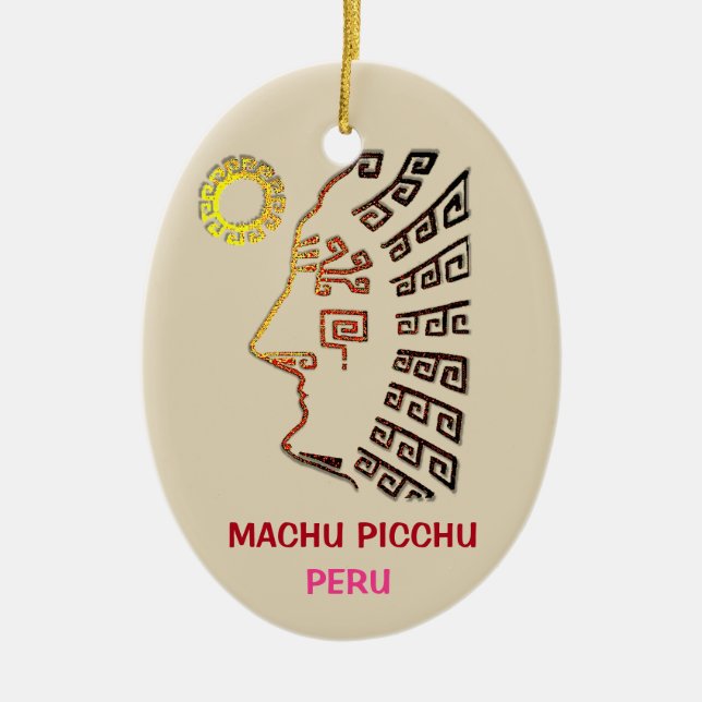 Amazing Machu Picchu Drawing Ceramic Ornament (Front)