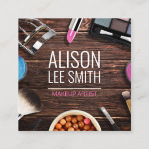 Amazing Makeup Artist Wood Desk Square Business Ca Card