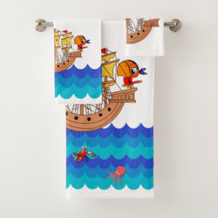 Amazing marine design with a pirate ship bath towel set