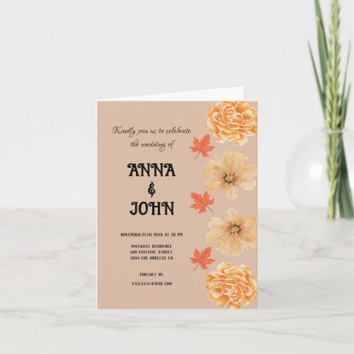 Amazing modern boho autumn flowers wedding  invitation
