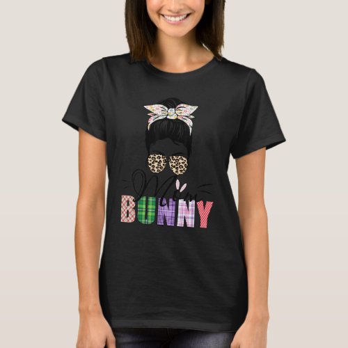 Amazing Mom Bunny Messy Bun Leopard Happy Easter P T_Shirt