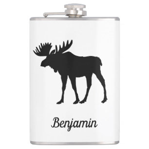 Amazing Moose Black and White Flask