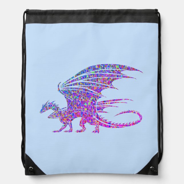 Amazing Mosaic Dragon Blue Drawstring Bag (Front)