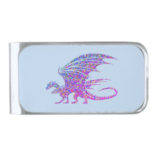 Amazing Mosaic Dragon Blue Silver Finish Money Clip