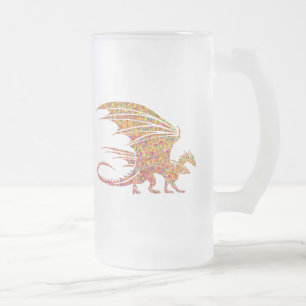 Amazing Mosaic Dragon Frosted Glass Beer Mug
