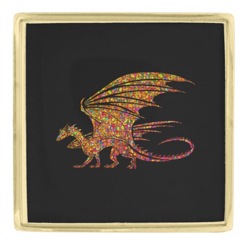 Amazing Mosaic Dragon  Gold Finish Lapel Pin