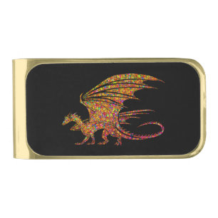 Amazing Mosaic Dragon Gold Finish Money Clip