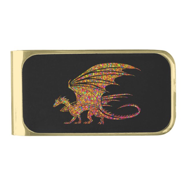 Amazing Mosaic Dragon  Gold Finish Money Clip (Front)