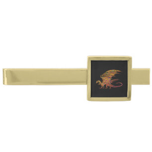 Amazing Mosaic Dragon Gold Finish Tie Bar