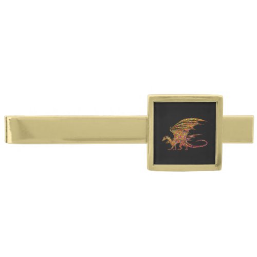 Amazing Mosaic Dragon  Gold Finish Tie Bar