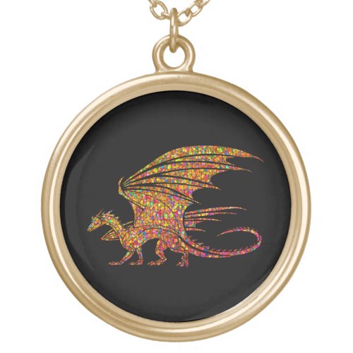 Amazing Mosaic Dragon  Gold Plated Necklace