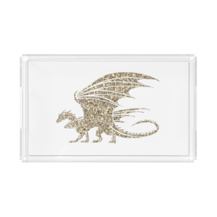 Amazing Mosaic Dragon Golden Acrylic Tray